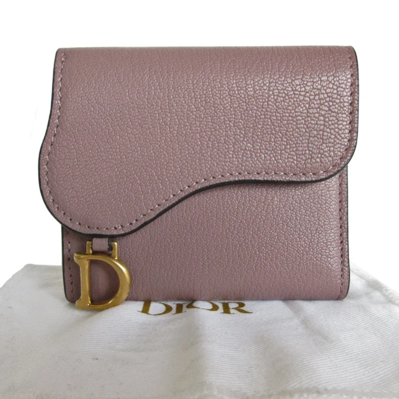 Christian Dior Tri-fold Wallet Leather Purple Beige Gold Women's s0071i