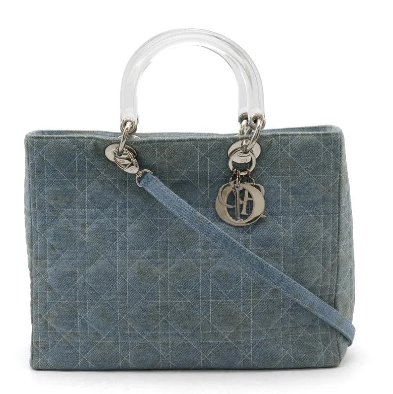 Dior Lady Dior Cannage Denim Handbag 2WAY Light Blue