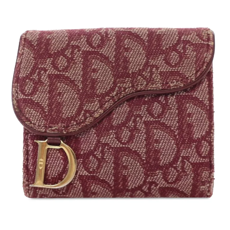 Red Dior Oblique Saddle Compact Wallet