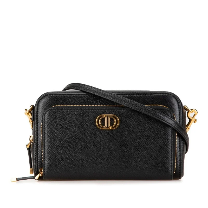 Christian Dior Dior Caro Double Pouch Shoulder Bag S7431UBAE Black Leather Women's