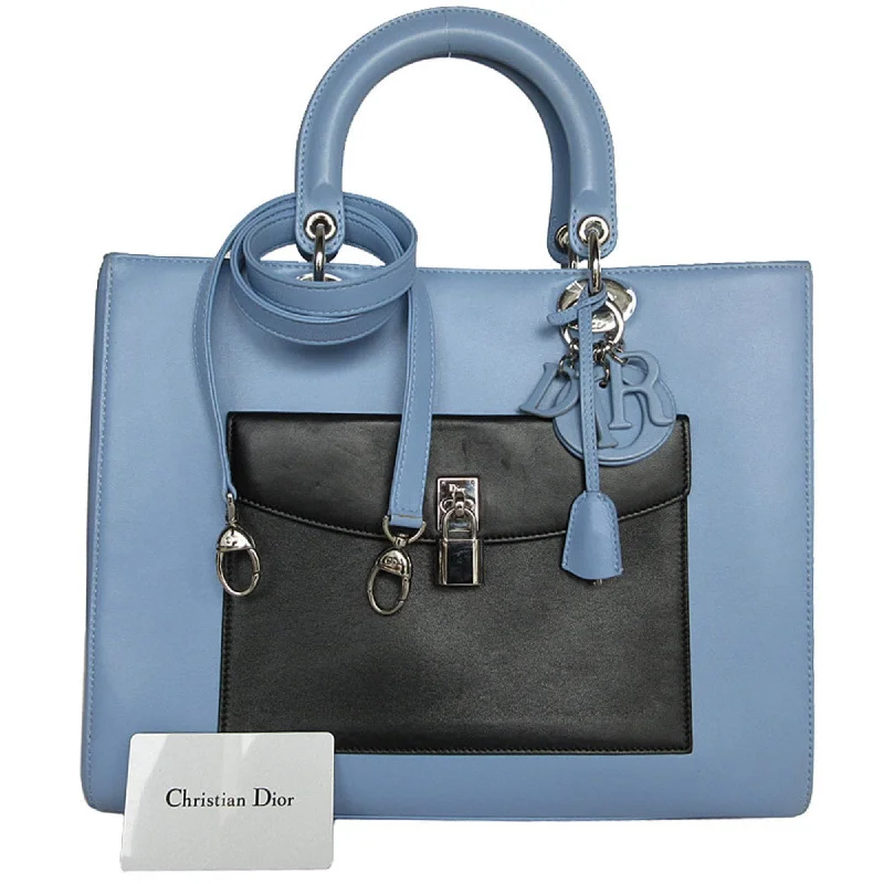 Christian Dior Handbag Shoulder Bag Diorissimo Leather Light Blue x Black White Women's k0007