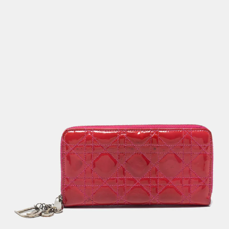 Dior Pink Patent Leather Lady Dior Zip Around Wallet