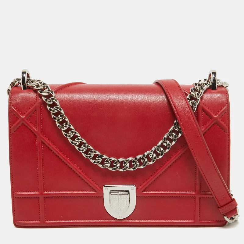 Dior Red Leather Medium Diorama Flap Shoulder Bag..