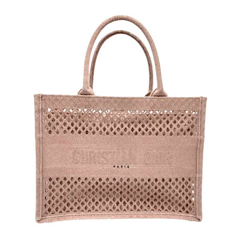 Christian Dior handbag tote bag book medium mesh canvas pink beige women's n0826