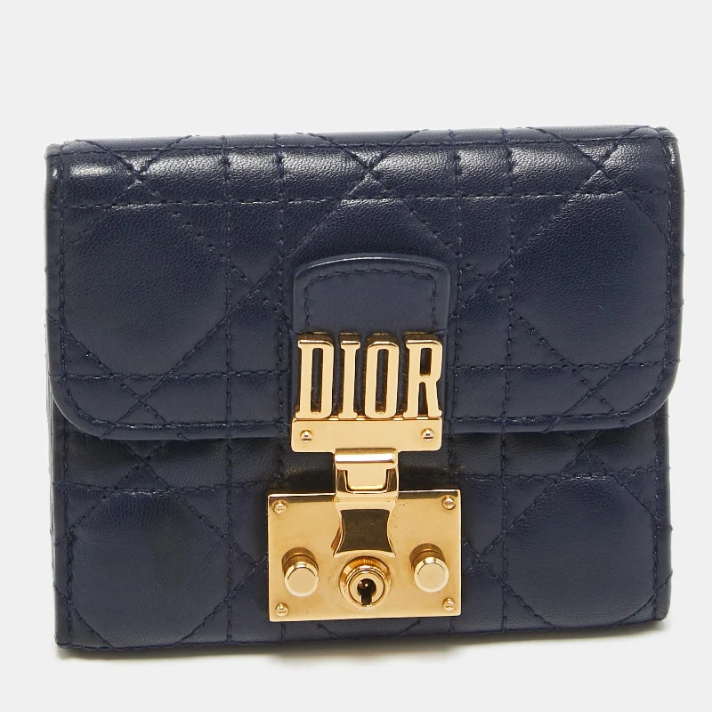 Dior Navy Blue Cannage Leather Dior Addict Compact Wallet