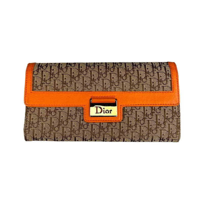 DIOR BEIGE / ORANGE TROTTER CANVAS LONG WALLET