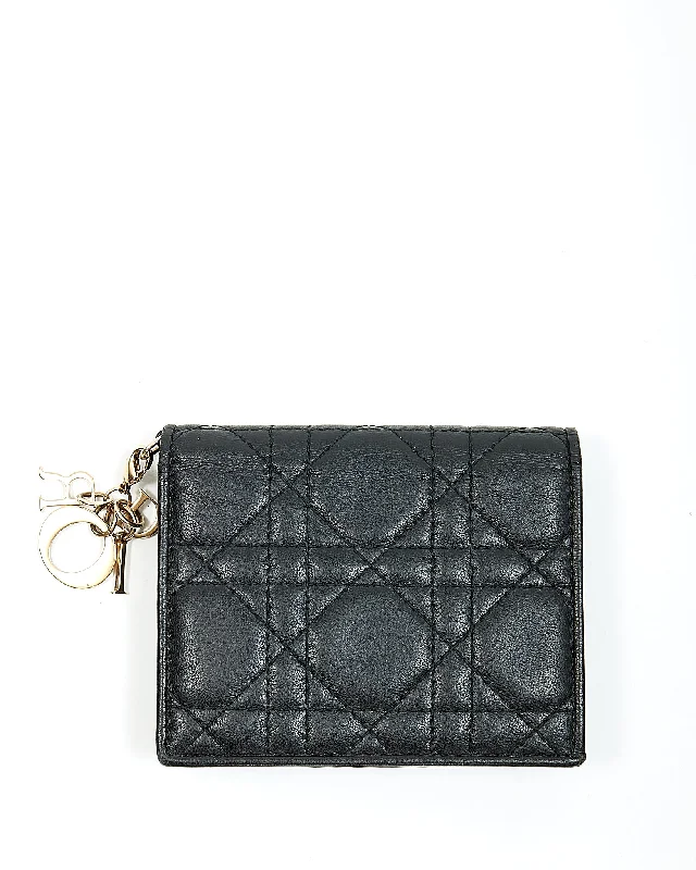 Dior Black Leather Cannage Lady Dior Mini Wallet