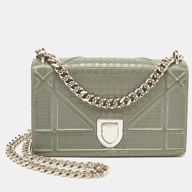 Dior Grey Micro Cannage Patent Leather Mini Diorama Shoulder Bag