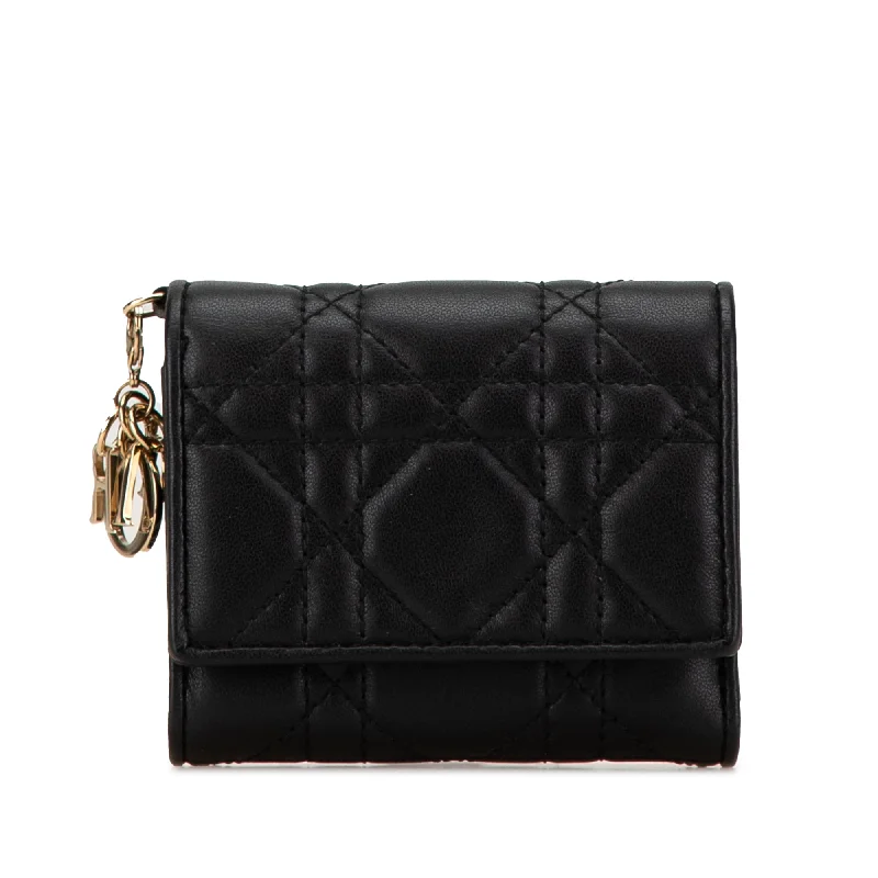 Black Dior Lambskin Cannage Lady Dior Lotus Wallet