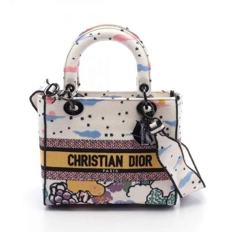 Dior Lady Dior Canvas Handbag White Multicolor