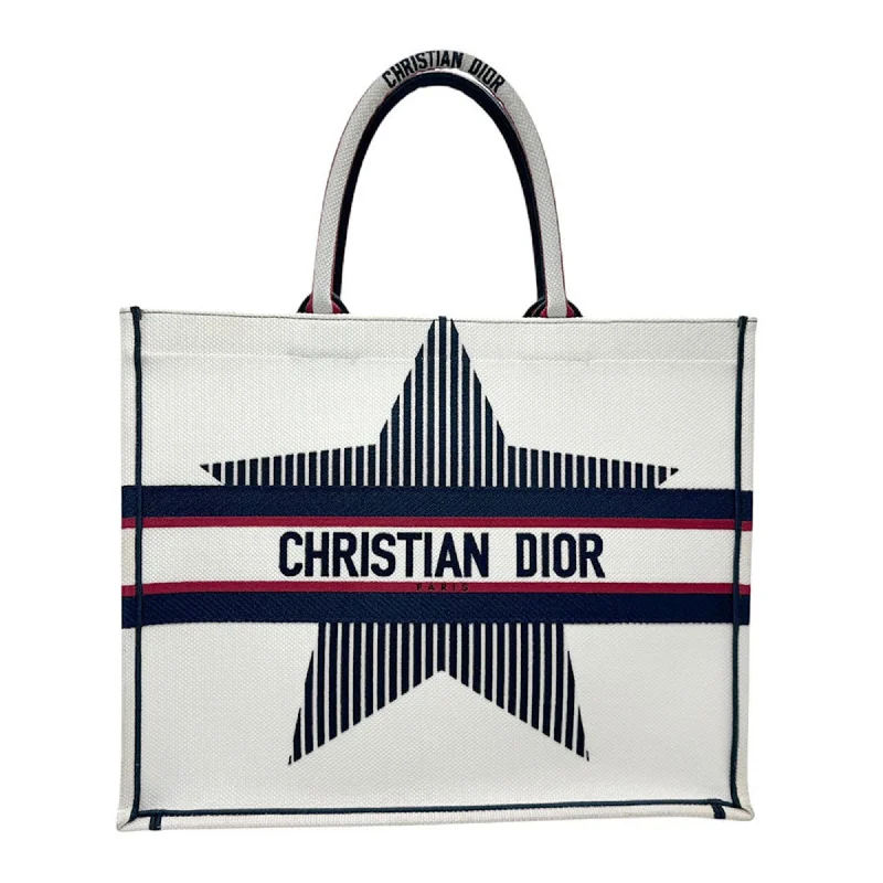 Christian Dior Handbag Alps Star Book Tote Nylon Canvas White x Navy Red Women's z2930