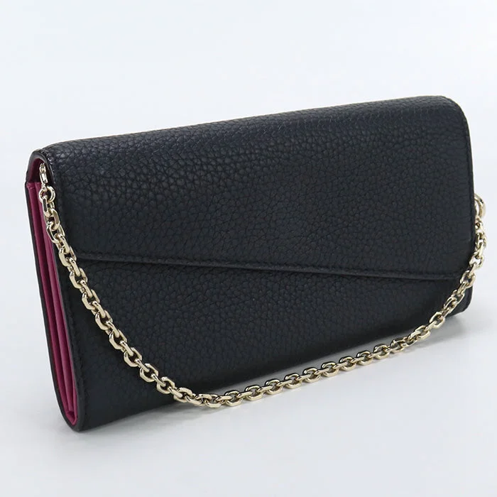 Christian Dior Long wallet Diorissimo Rancontre Chain wallet Purse leather black Women