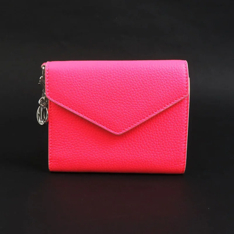 Christian Dior Tri-fold Wallet Leather Neon Pink Women's r10096m