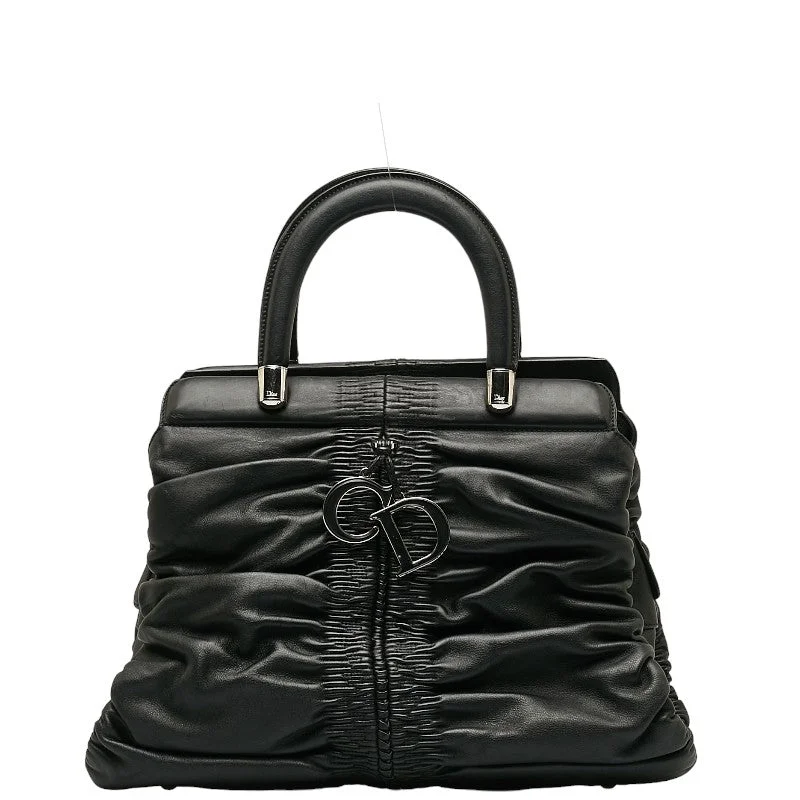 Dior Leather Shirring Handbag Black