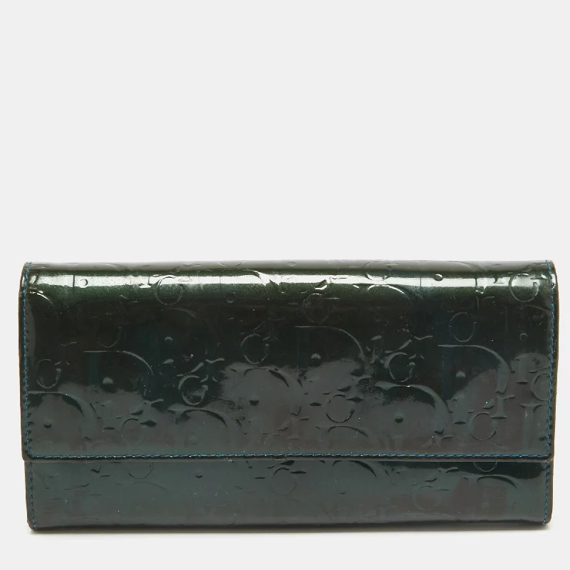 Dior Green Oblique Embossed Patent Leather Continental Flap Wallet