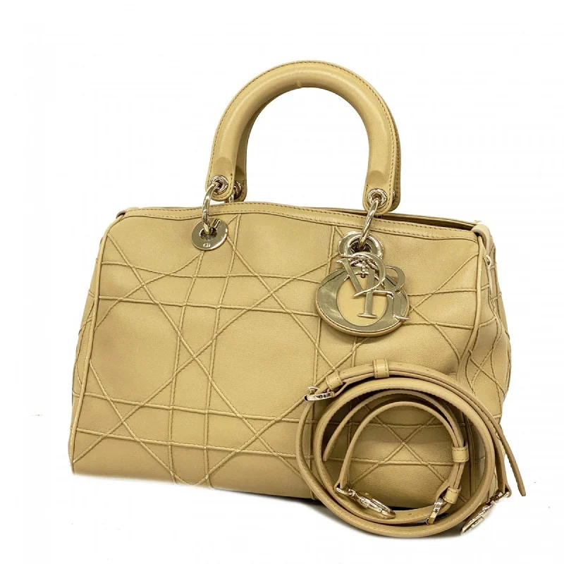 Christian Dior Handbag Cannage Granville Leather Beige Women's