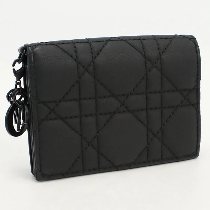 Christian Dior S0178SLOI Bi-fold wallet Cannage Ultra Matte Lady Dior Card Case Mini Wallet Calf leather black Women