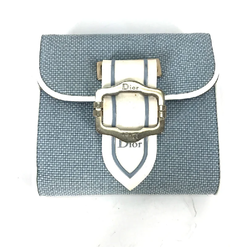 Dior Folded wallet Canvas / leather blue Bicolor logo W Hook Wallet  Women Used Authentic