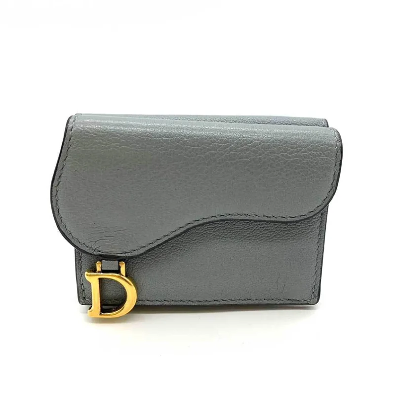 Christian Dior Wallet Saddle Gray Trifold W Small Flap D Motif Women's Leather S5653CBAA ChristianDior