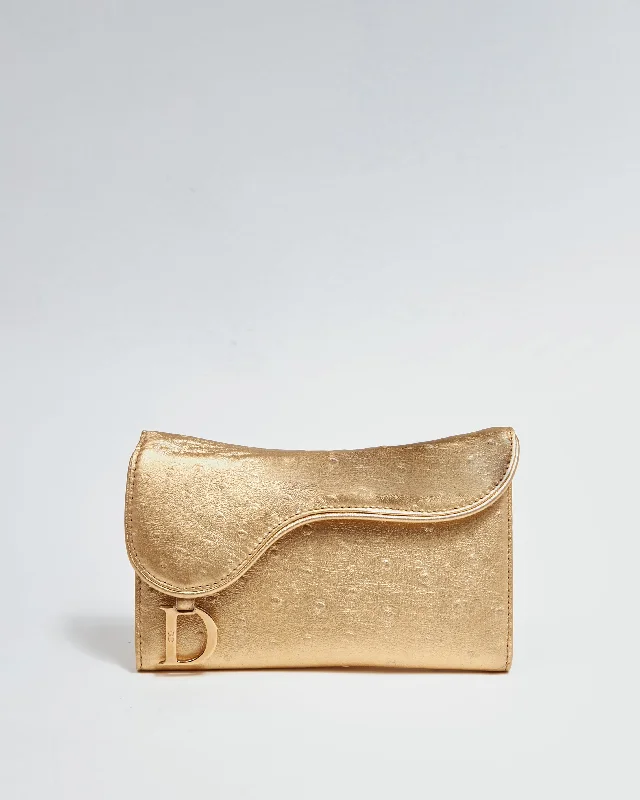 Dior Gold Embossed Leather Saddle Wallet