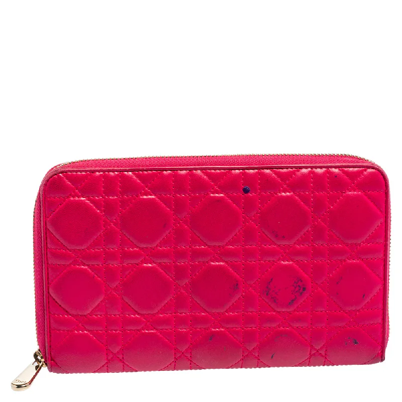 Dior Pink Cannage Leather Zip Around Organizer Wallet..