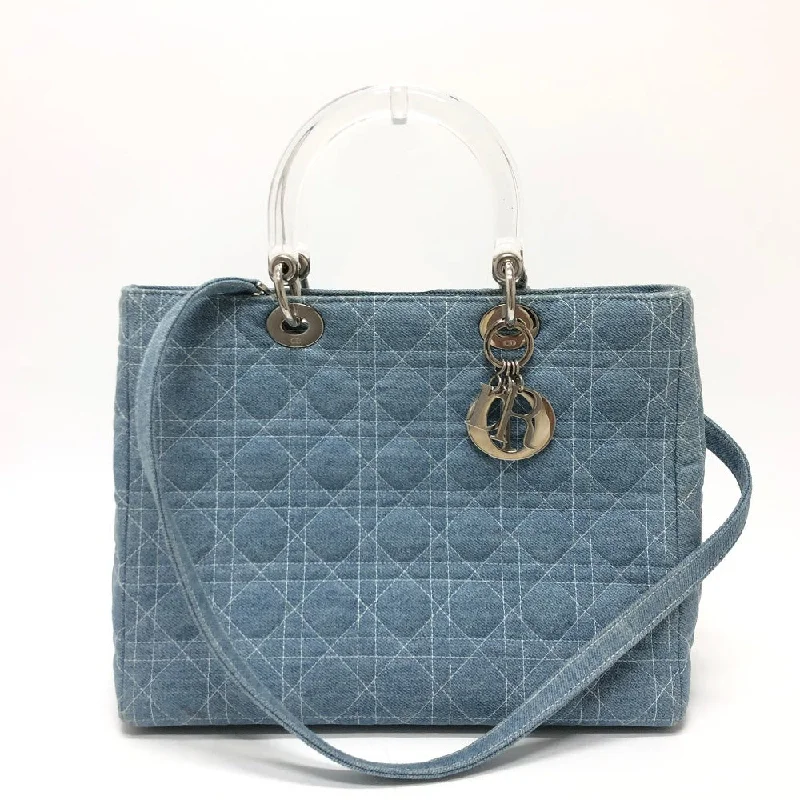 Dior Handbag canvas blue Canage Lady Dior Medium Women Used Authentic