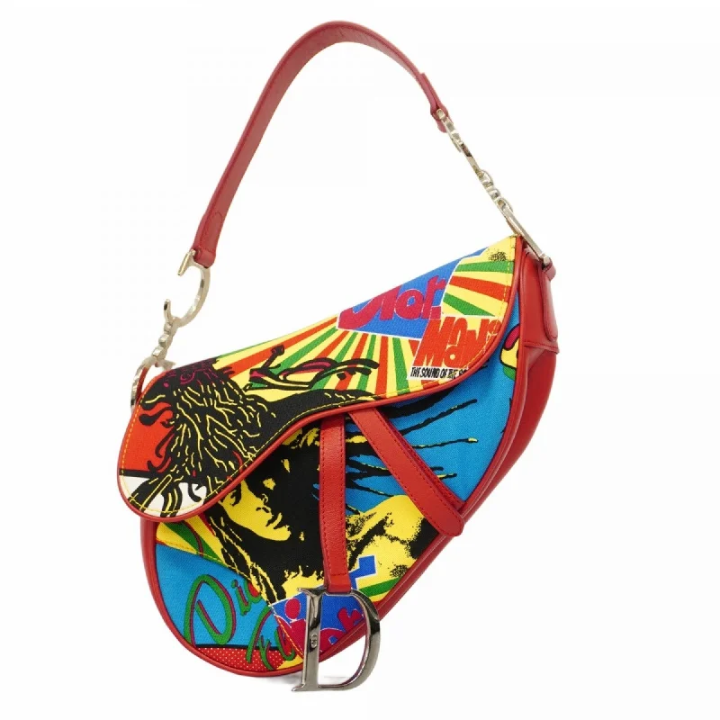 Christian Dior Handbag Saddle Bag Bob Marley Canvas Red Multicolor Women's