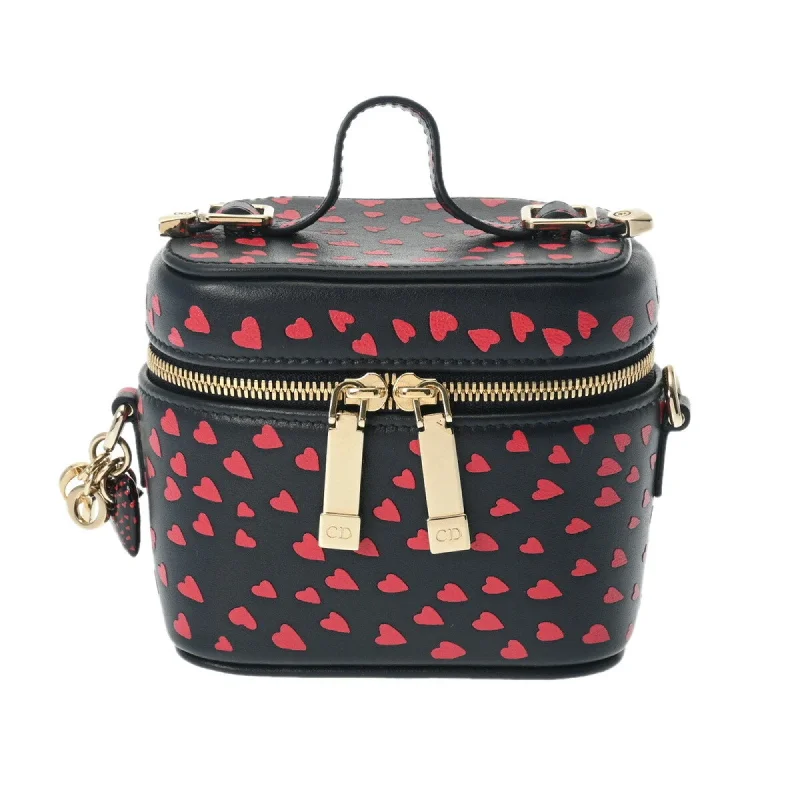 CHRISTIAN DIOR Lady Dior Micro Vanity Heart Pattern Navy/Red S09180SGA Women's Leather Handbag