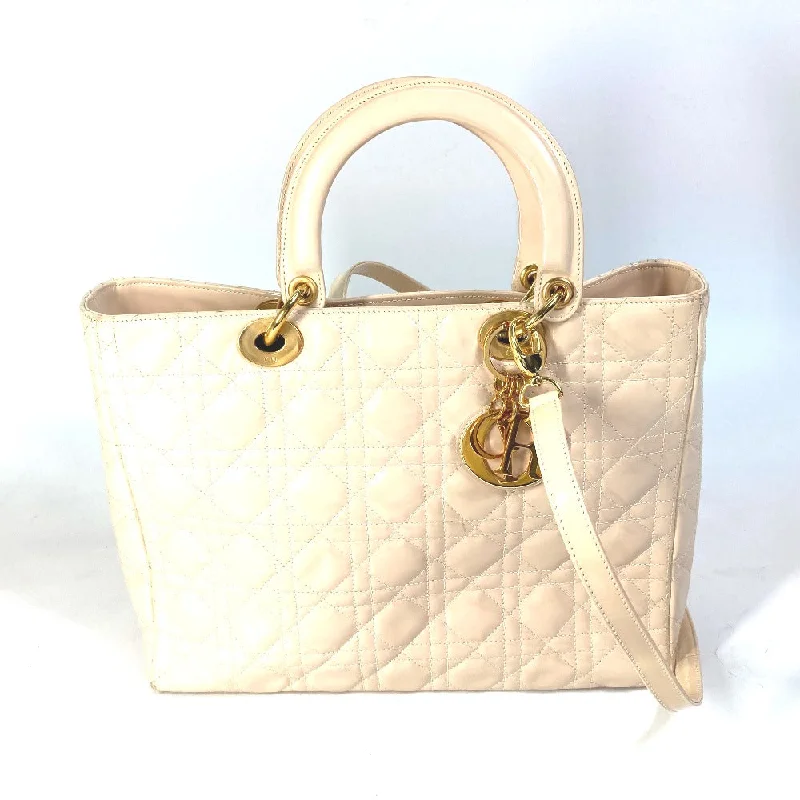 Dior Handbag Patent leather Beige type Lady Dior LADYDIOR Canage Women Used Authentic