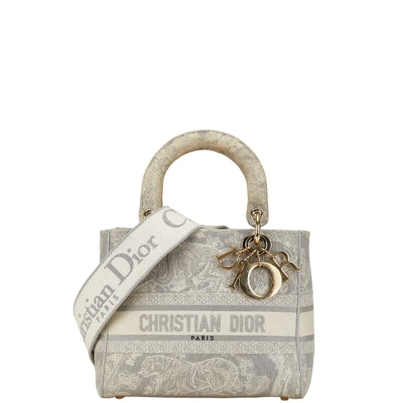 Christian Dior Dior Lady Dee-Lite Handbag Shoulder Bag Grey White Jacquard Women's