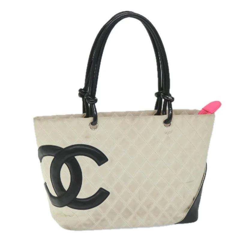 CHANEL Cambon Line Tote Bag Leather White CC  am5180