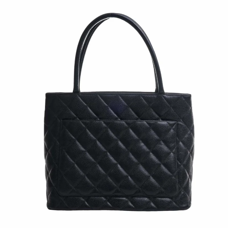 CHANEL Caviar Skin Coco Mark Reprint Tote Bag Black Ladies