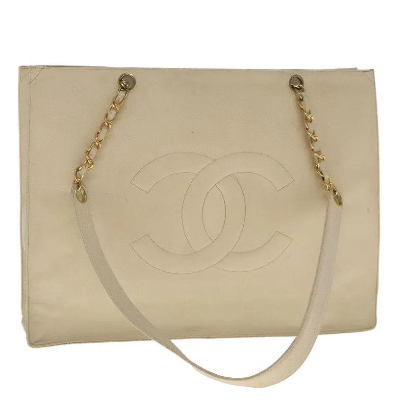 CHANEL COCO Mark Chain Tote Bag Caviar Skin Beige Gold CC  bs18886