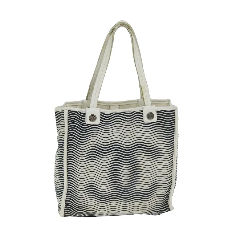 CHANEL Tote Bag Canvas White CC  bs15848