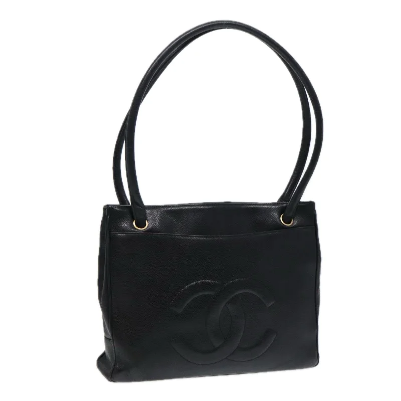 CHANEL Tote Bag Caviar Skin Black Gold CC  bs17526