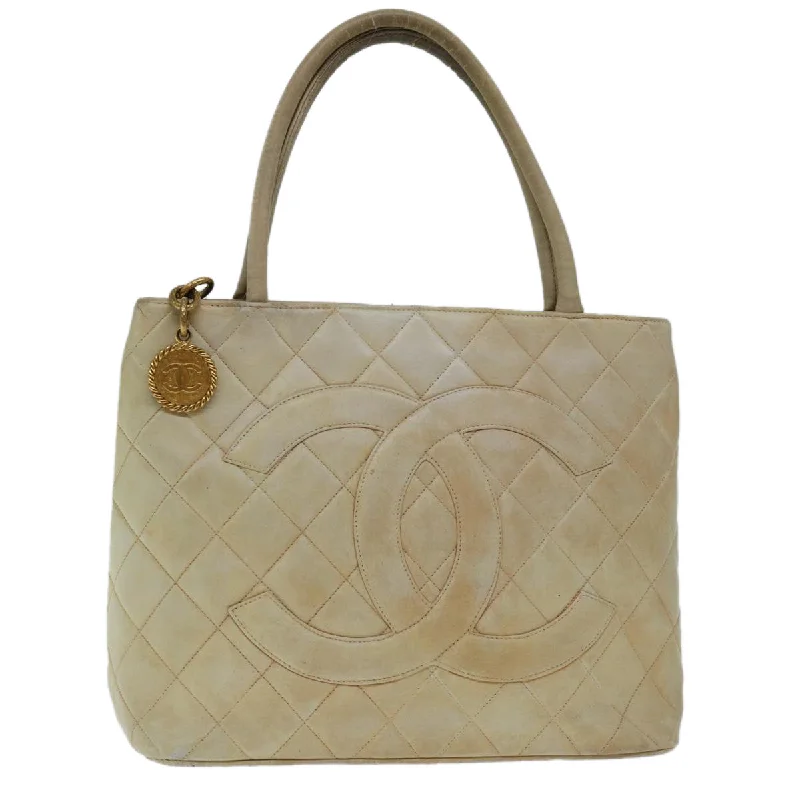 CHANEL Tote Bag Lamb Skin Beige CC  bs12535