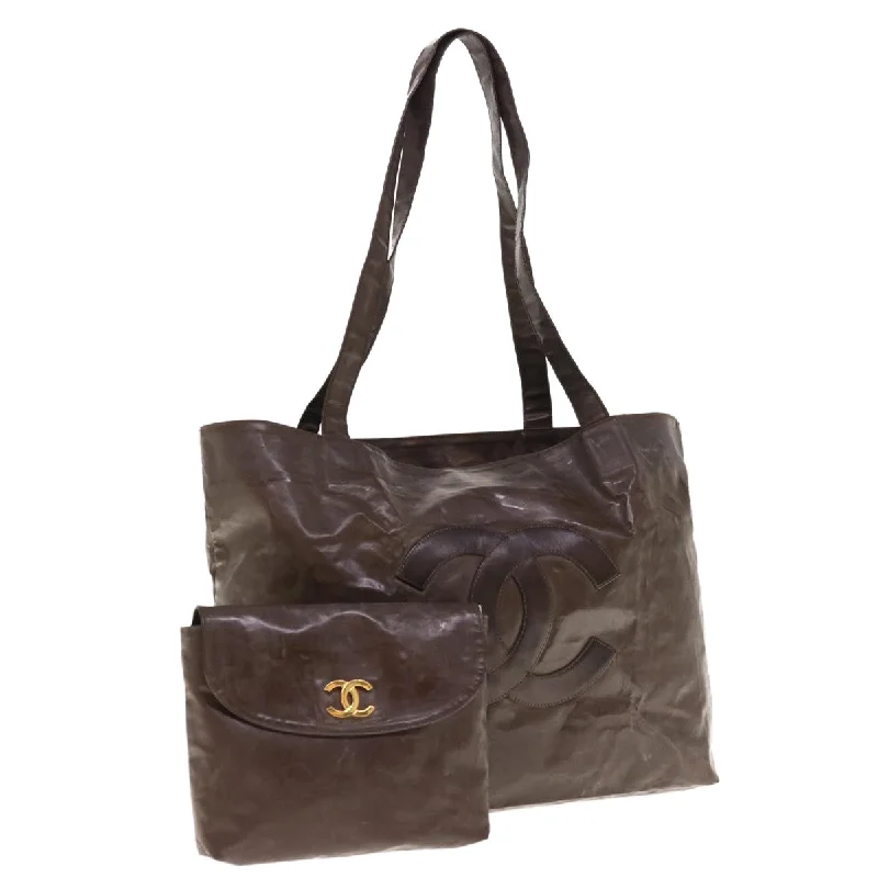 CHANEL Tote Bag Patent leather Brown CC  bs10555