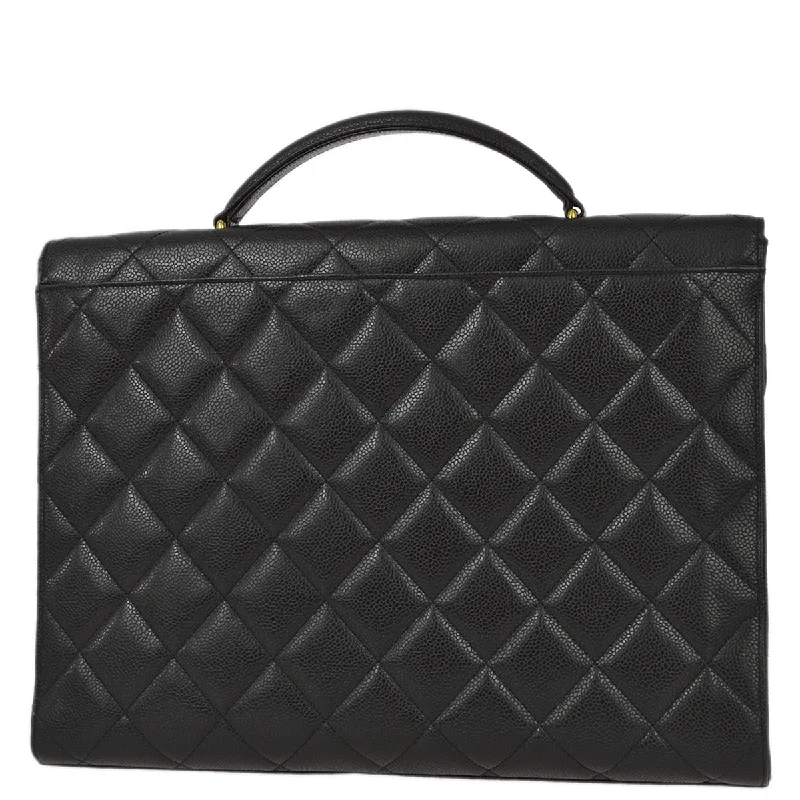 Chanel 1994-1996 Black Caviar Briefcase Business Handbag