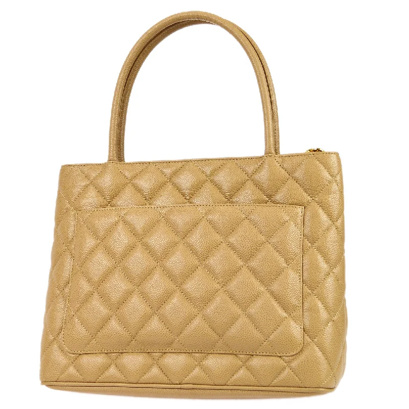 Chanel 2001-2003 Medallion Tote SHW Beige Caviar