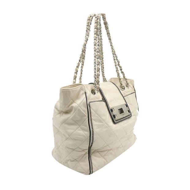 CHANEL Cream Mademoiselle Lock East West Tote