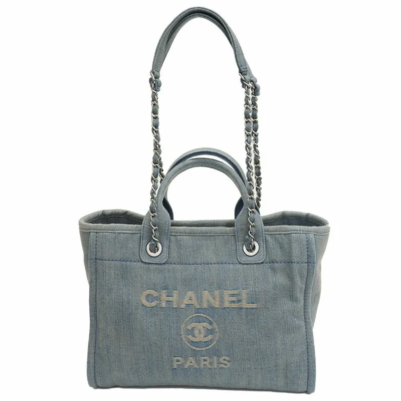 CHANEL Denim Shopping Bag Tote Light Blue Deauville Women's