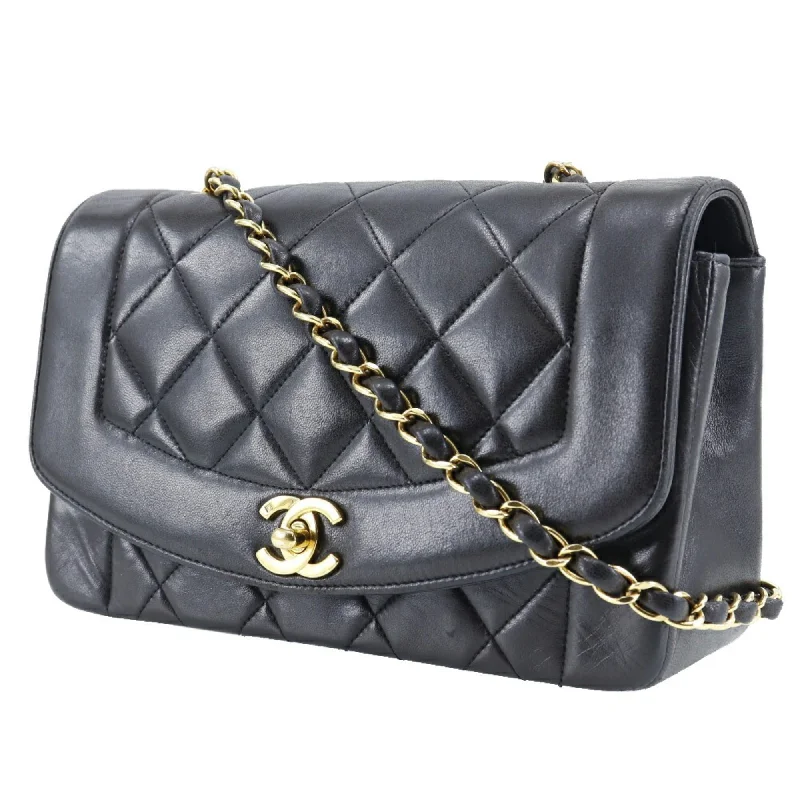 CHANEL Diana Flap 22 Shoulder Bag Chain Matelasse A01164 Lambskin Made in France Black Crossbody Turnlock diana flap Women's