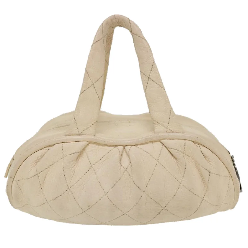 CHANEL Hand Bag Caviar Skin White CC  bs4111