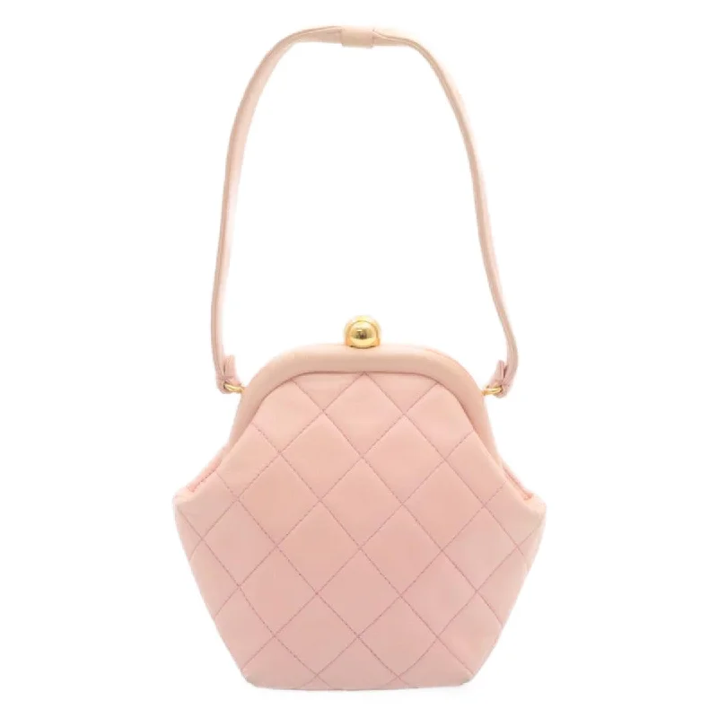 CHANEL Matelasse Hand Bag Lamb Skin Pink CC  29107A