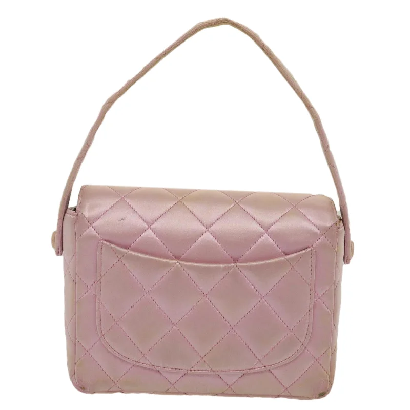 CHANEL Matelasse Hand Bag Silk Satin Pink CC  29999A