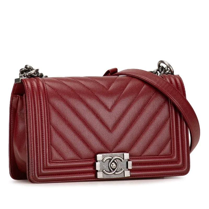 CHANEL Medium Caviar Chevron Boy Flap Crossbody Bag