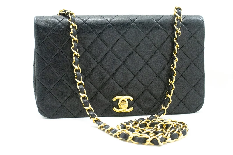 CHANEL Full Flap Chain Shoulder Bag Crossbody Black Quilted Lamb