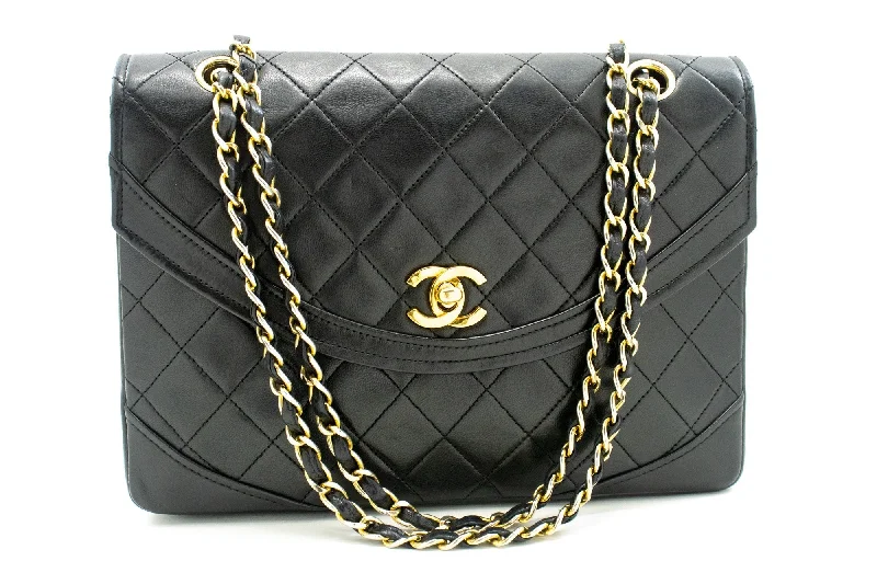 CHANEL Half Moon Chain Shoulder Bag Crossbody Black Quilted Flap