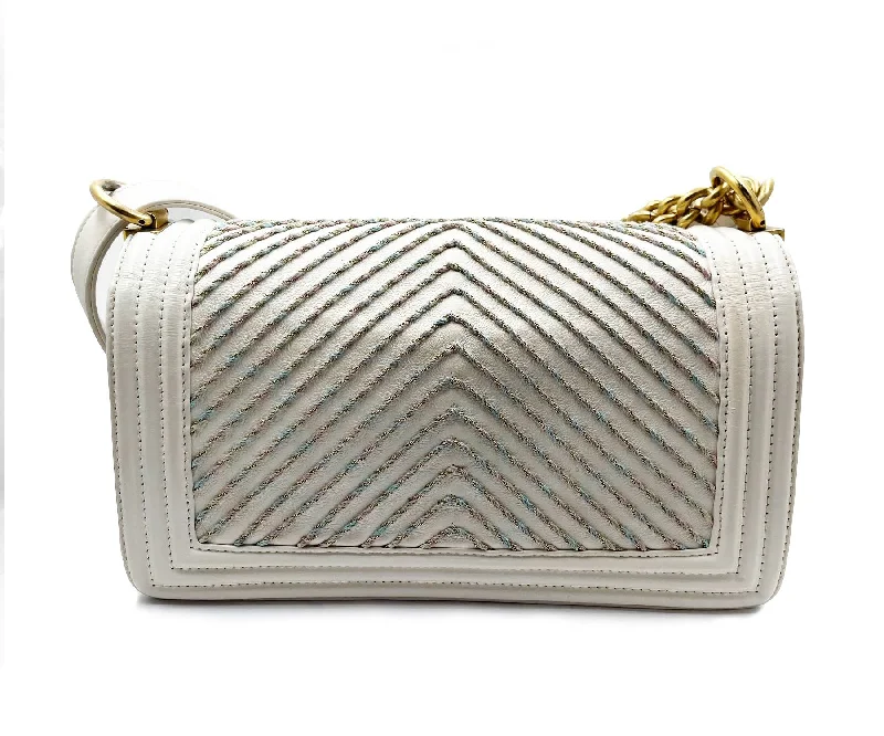 CHANEL Ivory Boy Pink Stitching Chevron Crossbody Bag