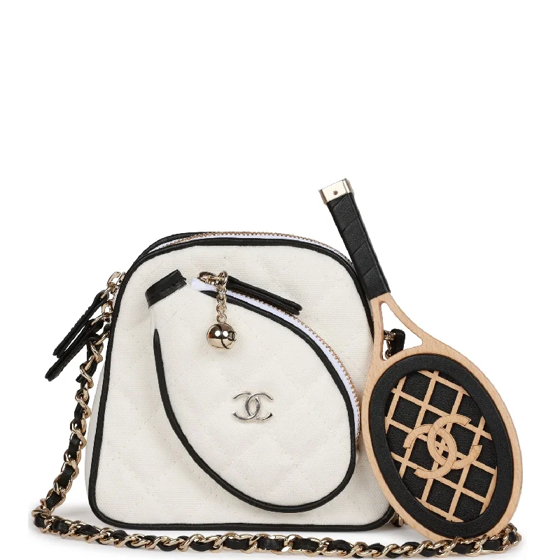 Chanel "Monte-Carlo" Mini Crossbody Tennis Bag White Canvas Light Gold Hardware